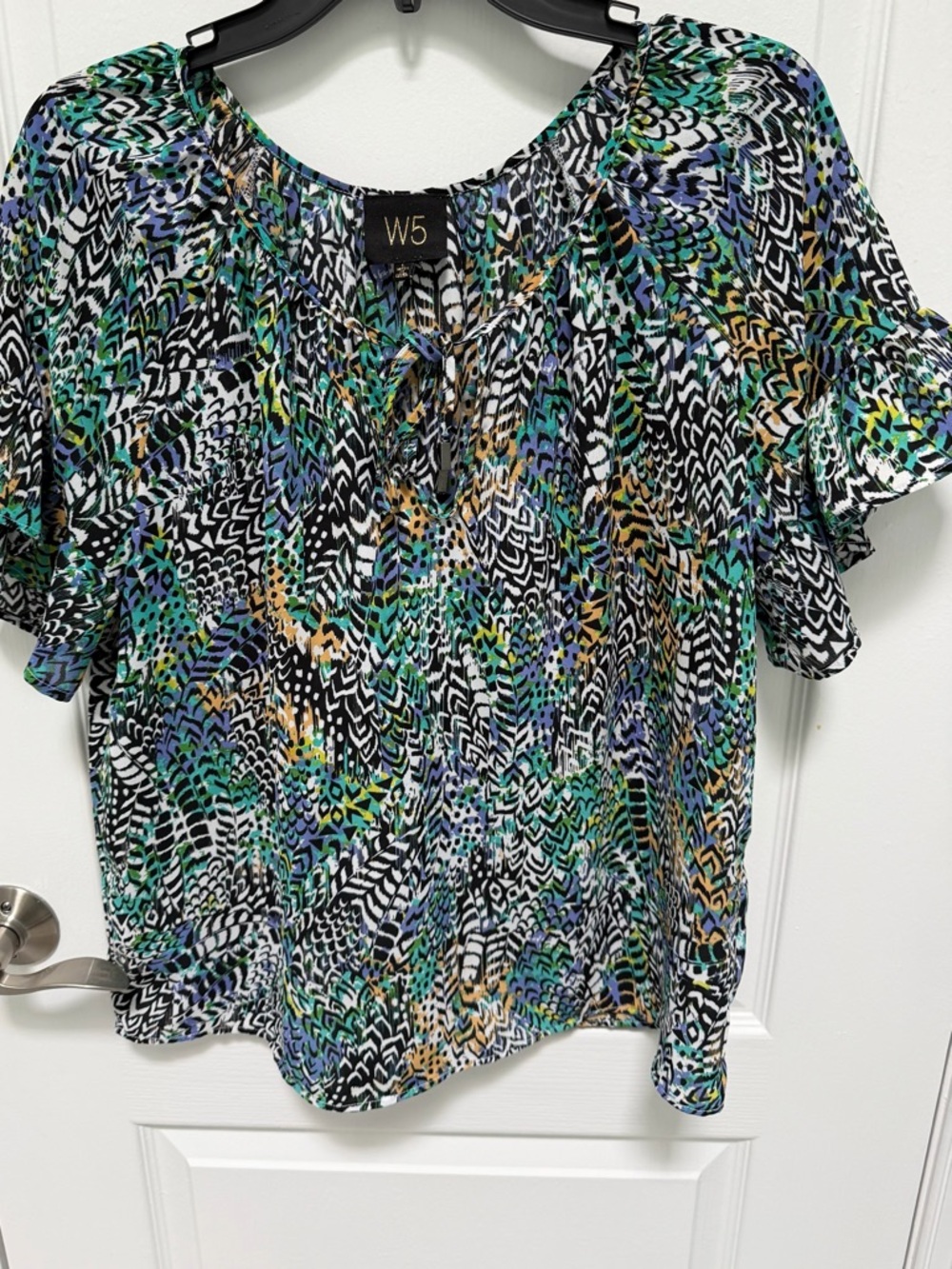 W5 Women's Multicolor Printed Flutter Short Sleeve Top, Size Large
